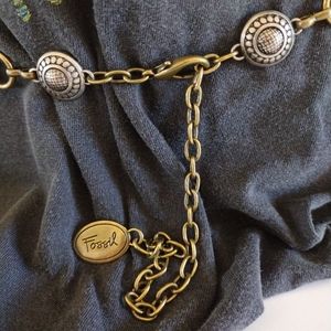 Fossil Brass Rings and Silver Buttons Chain Link Belt M